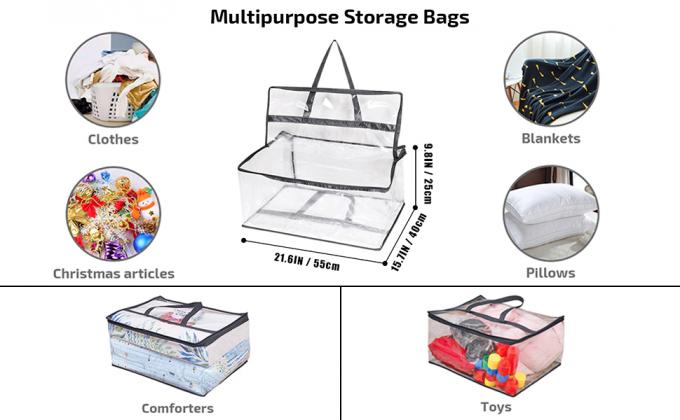 Clothes Storage Bag, Makeup Organizer With Reinforced Handle, Vinyl Storage Bags, Dual Zippers, Moving Totes 5