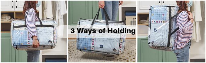 Clothes Storage Bag, Makeup Organizer With Reinforced Handle, Vinyl Storage Bags, Dual Zippers, Moving Totes 4