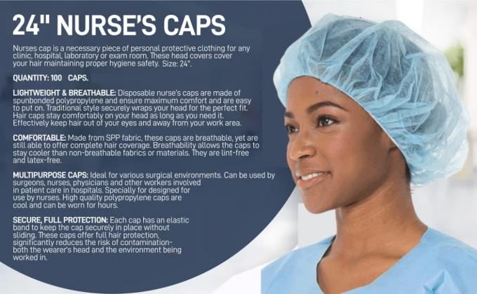Elastic Cap covers, Medical Disposable Surgical Head Caps, Nonwoven Bouffant Mob Cap, Hair Net NURSE CAP 7