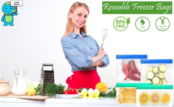 PEVA, Silicone, Reusable Storage Resealable Freezer Food Bags, Leak Proof Zip lockk Airtight lunch Container 7