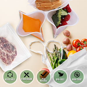 PEVA, Silicone, Reusable Storage Resealable Freezer Food Bags, Leak Proof Zip lockk Airtight lunch Container 3
