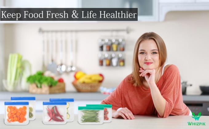 PEVA, Silicone, Reusable Storage Resealable Freezer Food Bags, Leak Proof Zip lockk Airtight lunch Container 15