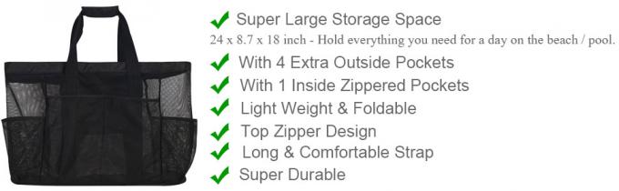 Mesh Beach Bags Totes, Extra Large Pockets, Oversized Big Duffle Bag, net bags, Grocery Produce Pockets 0