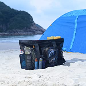 Mesh Beach Bags Totes, Extra Large Pockets, Oversized Big Duffle Bag, net bags, Grocery Produce Pockets 7