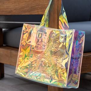 Reflective laser PU leather bag, Iridescent Tote, Fashion Holographic Handbag, Privacy Bag, Stadium Work Bag 1