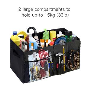 Car Trunk Organizer For SUV, Expandable Large Capacity, Sturdy Cargo Trunk Storage Organizer, Non Slip Bottom 12