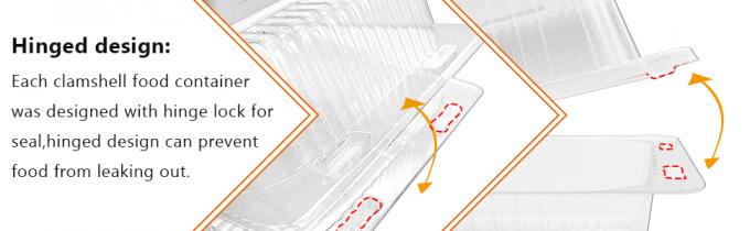 Clamshell Hinged Blister Salad Foldable Pack, Compartment Meal Prep Container Airtight Take Away Lunch Box 6