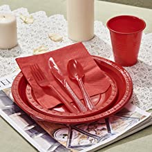 Party Supplies Plate, Cups, Spoons, Fork, Napkins, Dinner Set, Paper And Plastic Dinnerware Set, Tableware 18