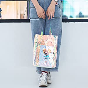 PVC Lazaer Tote Bag, Holographic Rainbow Work Bag, Hologram, fashion bag, jewelry bag, Stadium Outdoor Beach 1