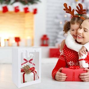 Kraft Paper Bags Square Bags, Thick Paper Bag With Window For Wedding, Party, Birthday, Shopping, Flower Bags 6