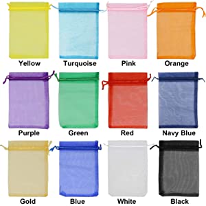 Organza Bags, Mesh Drawstring Gift Bags Small for Jewelry Wedding Party Baby Shower Favor Bags 10
