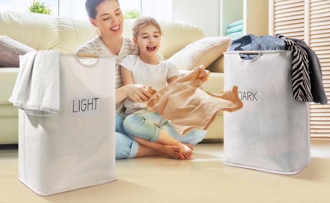 Laundry Baskets with Easy Carry Handles, Hamper, Folding Washing Bins, Family Laundry Room Bathroom 19