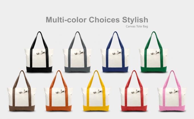 Top Zipper Closure. ORGANIC, REUSABLE, WASHABLE, CANVAS Shopping Bags With Handles, Cloth Grocery Tote 0