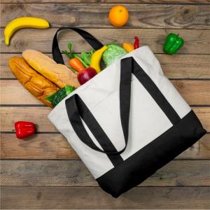 Top Zipper Closure. ORGANIC, REUSABLE, WASHABLE, CANVAS Shopping Bags With Handles, Cloth Grocery Tote 3