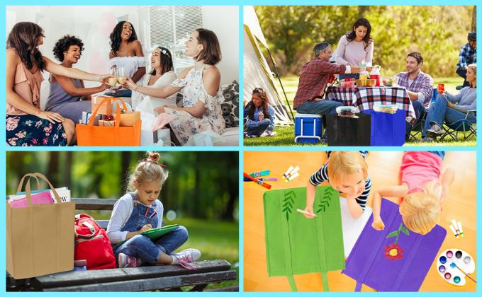 Nonwoven fabric Grocery Tote, Reinforced Handle Heavy Duty Large Shopping, Kitchen Reusable box bags 3