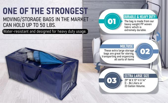 Grocery Shopper, Heavy Duty Large Moving Bags, Backpack Straps Handles, Zippers Storage Totes, storage Boxes 9