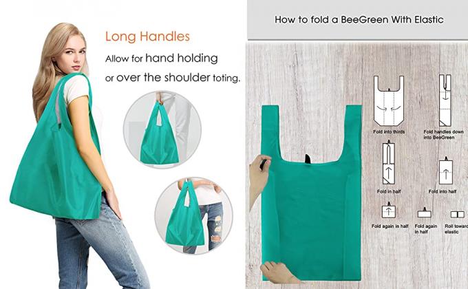 Xlarge Handle Bags Reusable Washable Foldable Folding Reusable Shopping Bags, Groceries With Zipper Carrier 4